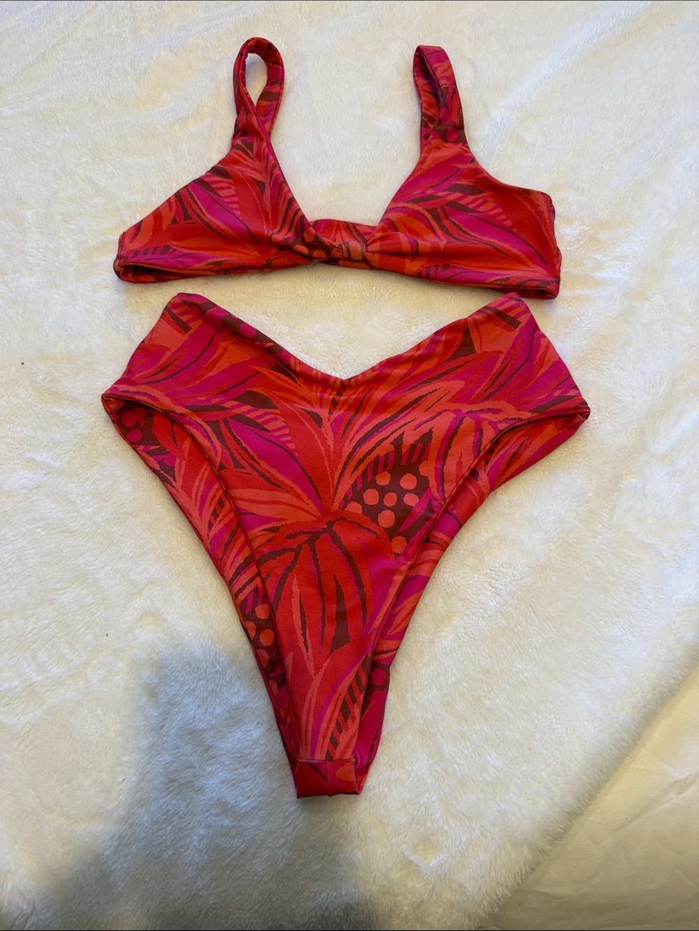 Skatie Pink & Red Tropical Print Bikini Set
